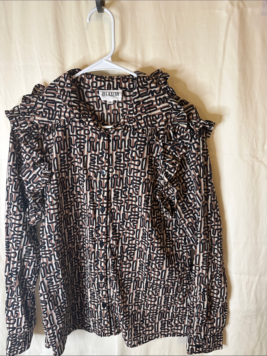 Bel-Kazan Brown & Black Ruffle-Trim Blouse